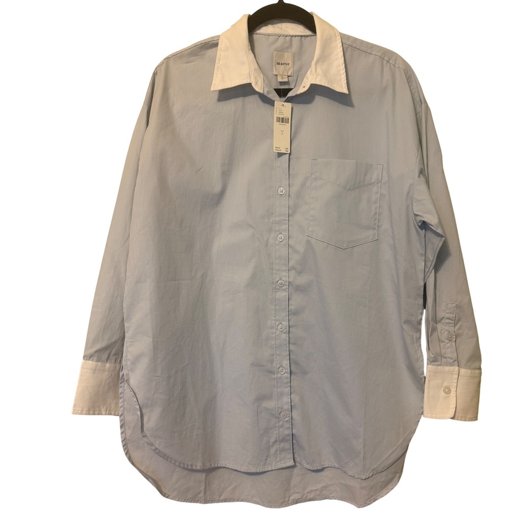 Maeve Anthropologie Blue Longline Button Down Shirt Sky Ciel Small